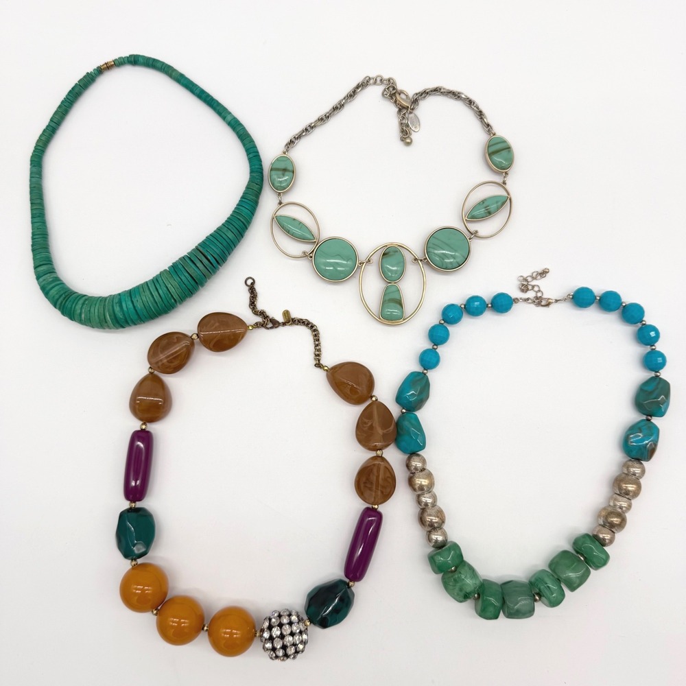 Vintage Statement Necklace Lot Turquoise Lucite Bead Chunky Fashion Jewelry Boho